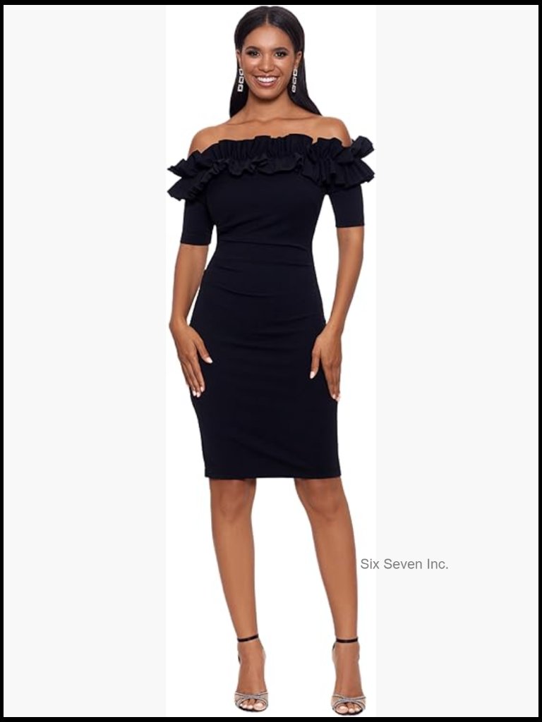 Off-Shoulder Short Scuba Crepe Sheath Dress With Ruffled Top